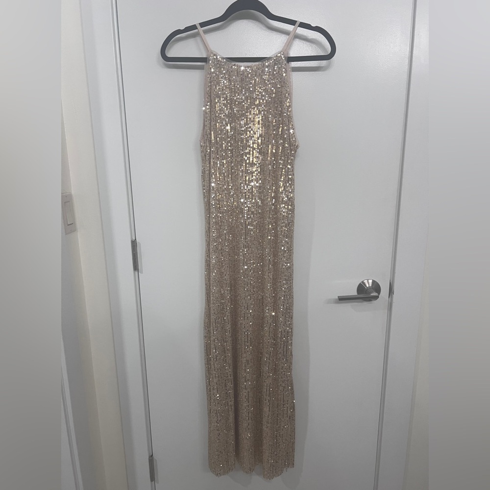 Elegant Gold Sequin Prom Dress